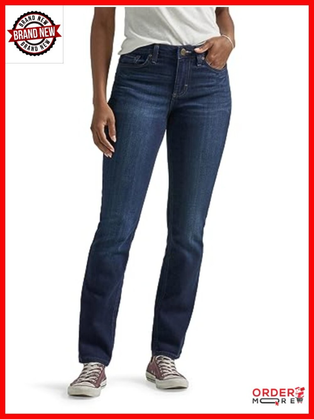 Mid Rise Straight Leg Jeans Regular Fit Stretch Cotton Blend